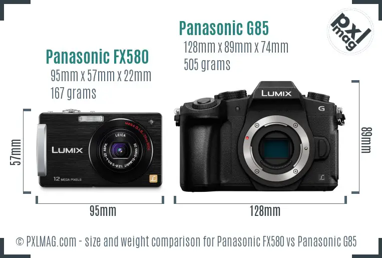 Panasonic FX580 vs Panasonic G85 size comparison