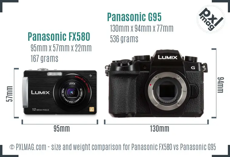 Panasonic FX580 vs Panasonic G95 size comparison