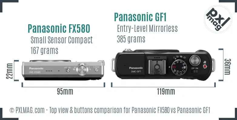 Panasonic FX580 vs Panasonic GF1 top view buttons comparison