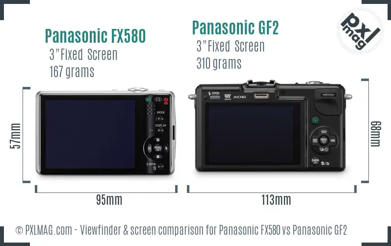 Panasonic FX580 vs Panasonic GF2 Screen and Viewfinder comparison