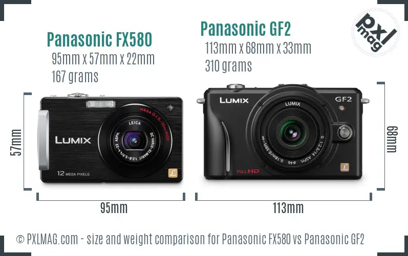 Panasonic FX580 vs Panasonic GF2 size comparison