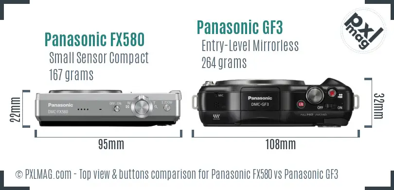 Panasonic FX580 vs Panasonic GF3 top view buttons comparison