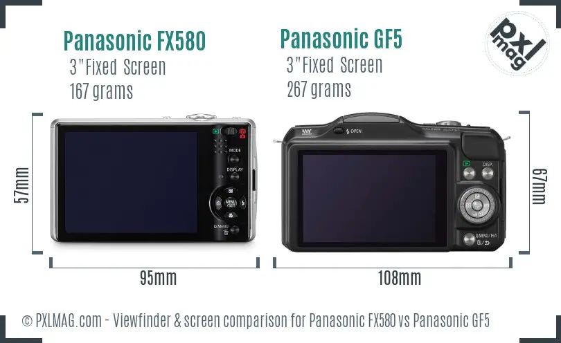 Panasonic FX580 vs Panasonic GF5 Screen and Viewfinder comparison