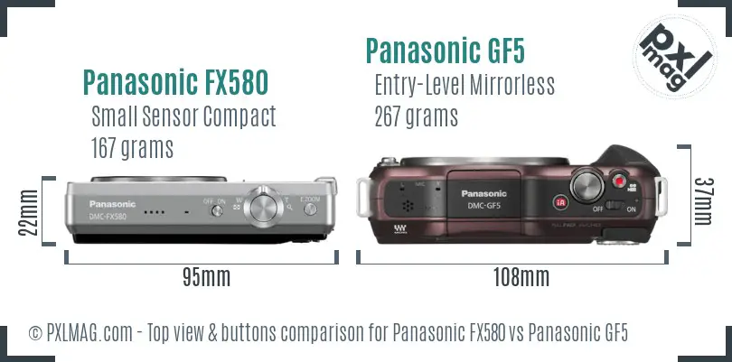 Panasonic FX580 vs Panasonic GF5 top view buttons comparison