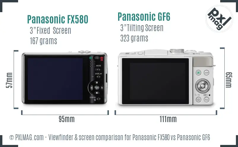 Panasonic FX580 vs Panasonic GF6 Screen and Viewfinder comparison