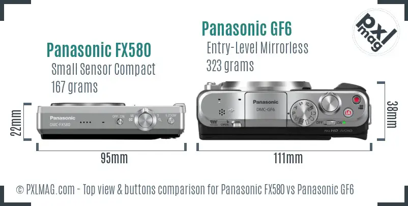Panasonic FX580 vs Panasonic GF6 top view buttons comparison
