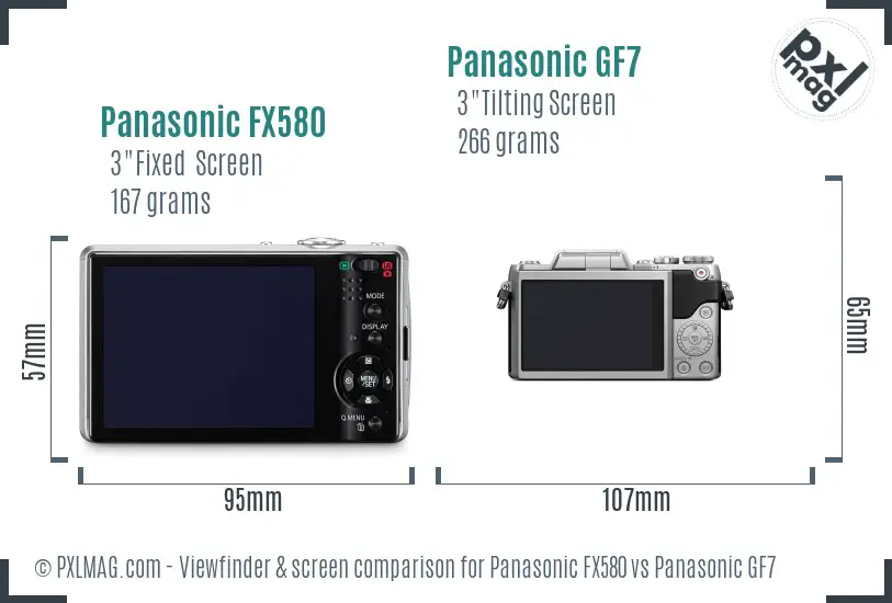 Panasonic FX580 vs Panasonic GF7 Screen and Viewfinder comparison