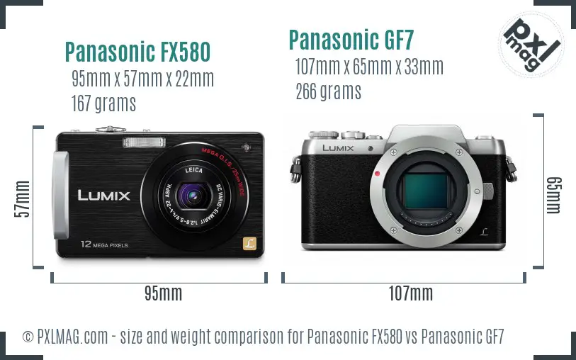 Panasonic FX580 vs Panasonic GF7 size comparison