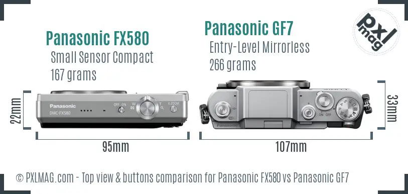 Panasonic FX580 vs Panasonic GF7 top view buttons comparison