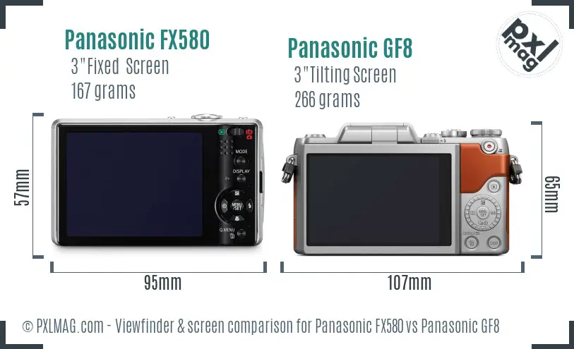 Panasonic FX580 vs Panasonic GF8 Screen and Viewfinder comparison