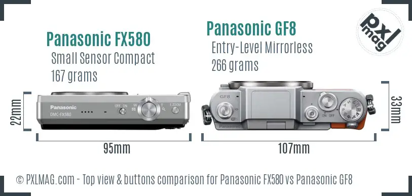 Panasonic FX580 vs Panasonic GF8 top view buttons comparison