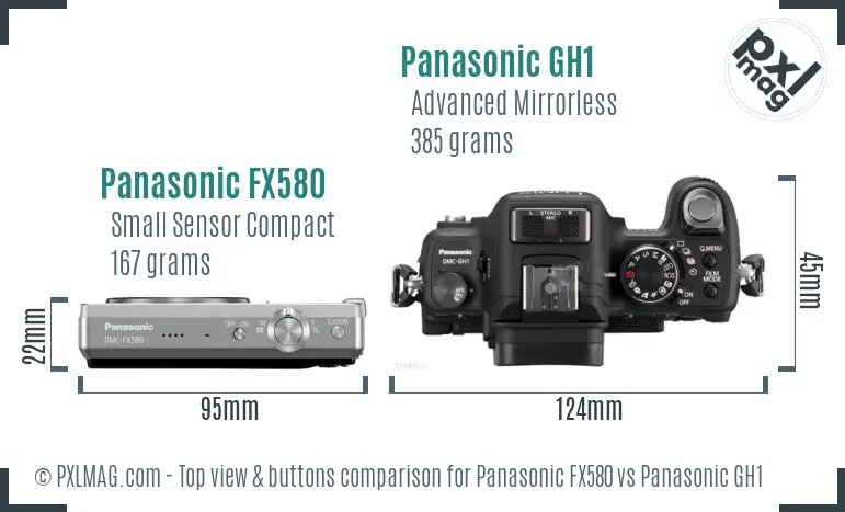Panasonic FX580 vs Panasonic GH1 top view buttons comparison