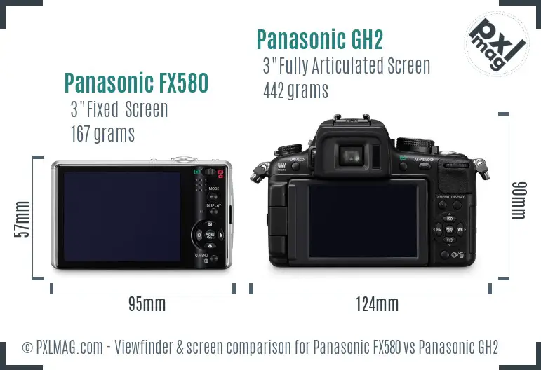 Panasonic FX580 vs Panasonic GH2 Screen and Viewfinder comparison