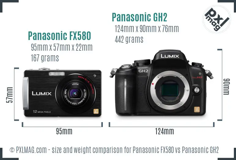 Panasonic FX580 vs Panasonic GH2 size comparison