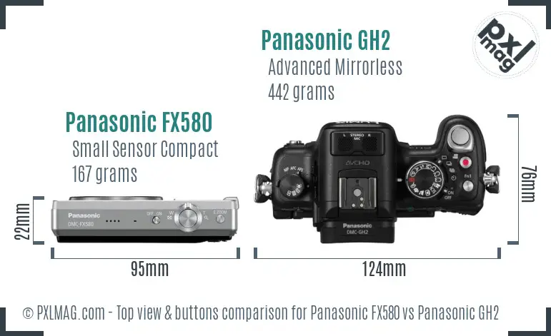Panasonic FX580 vs Panasonic GH2 top view buttons comparison