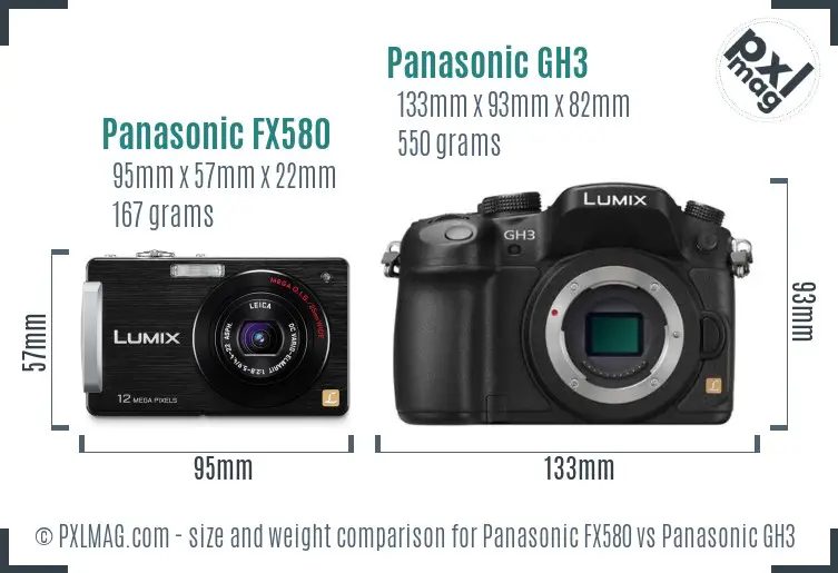 Panasonic FX580 vs Panasonic GH3 size comparison
