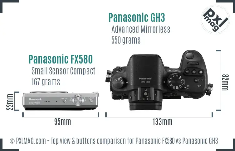 Panasonic FX580 vs Panasonic GH3 top view buttons comparison