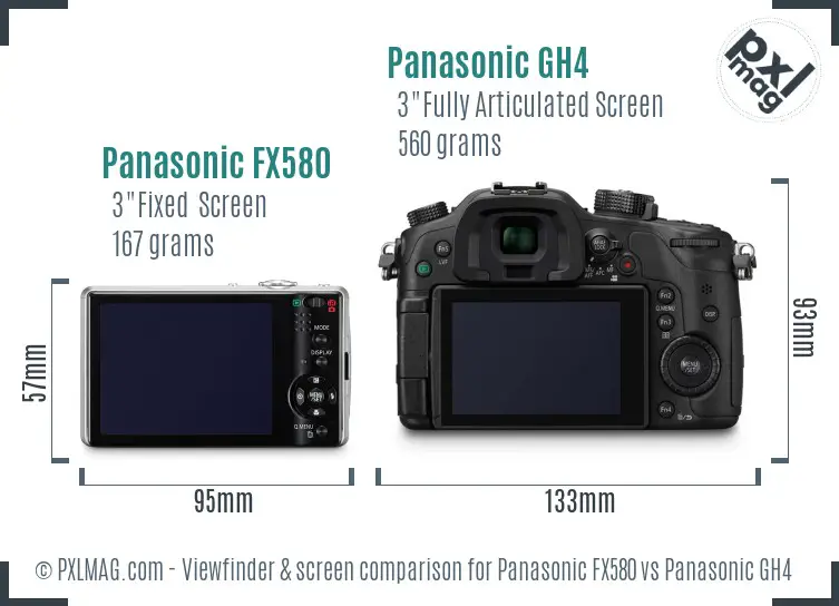 Panasonic FX580 vs Panasonic GH4 Screen and Viewfinder comparison