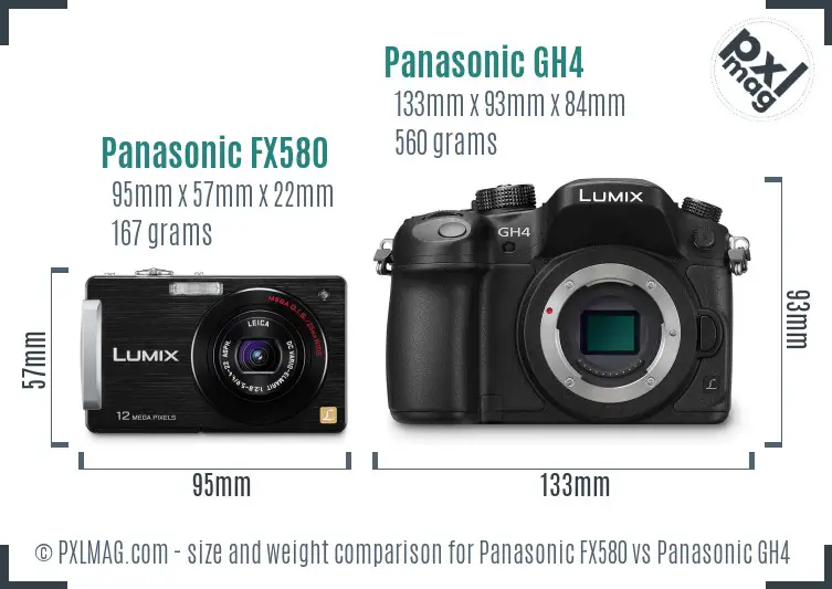 Panasonic FX580 vs Panasonic GH4 size comparison