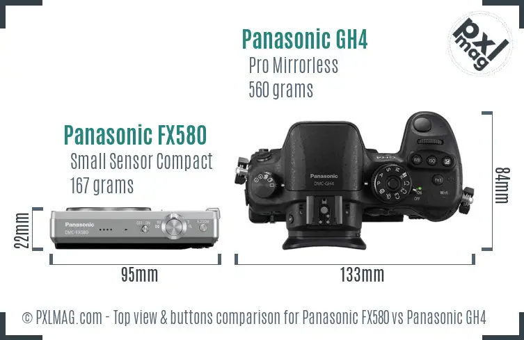 Panasonic FX580 vs Panasonic GH4 top view buttons comparison