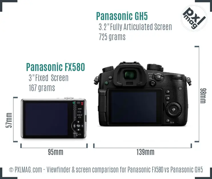Panasonic FX580 vs Panasonic GH5 Screen and Viewfinder comparison
