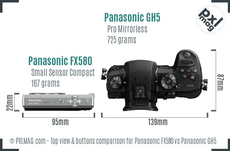 Panasonic FX580 vs Panasonic GH5 top view buttons comparison