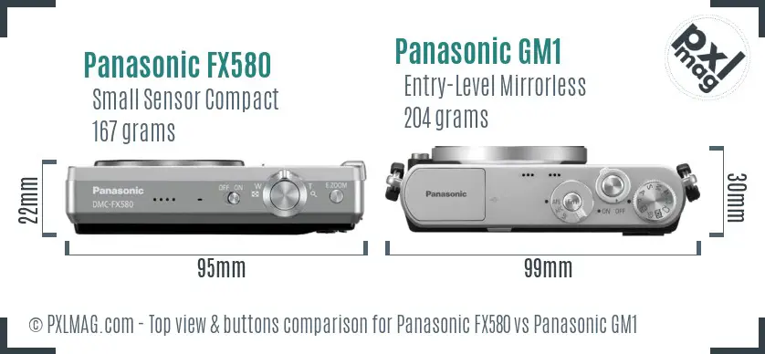 Panasonic FX580 vs Panasonic GM1 top view buttons comparison