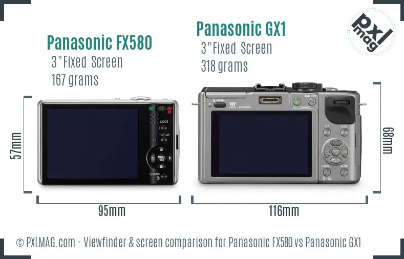 Panasonic FX580 vs Panasonic GX1 Screen and Viewfinder comparison