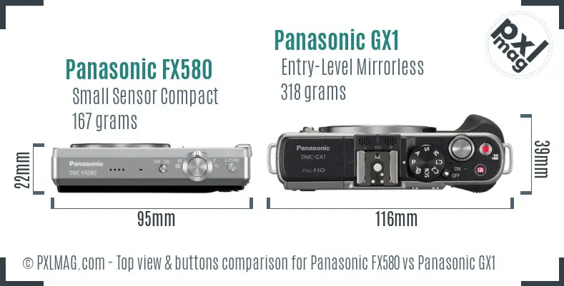 Panasonic FX580 vs Panasonic GX1 top view buttons comparison
