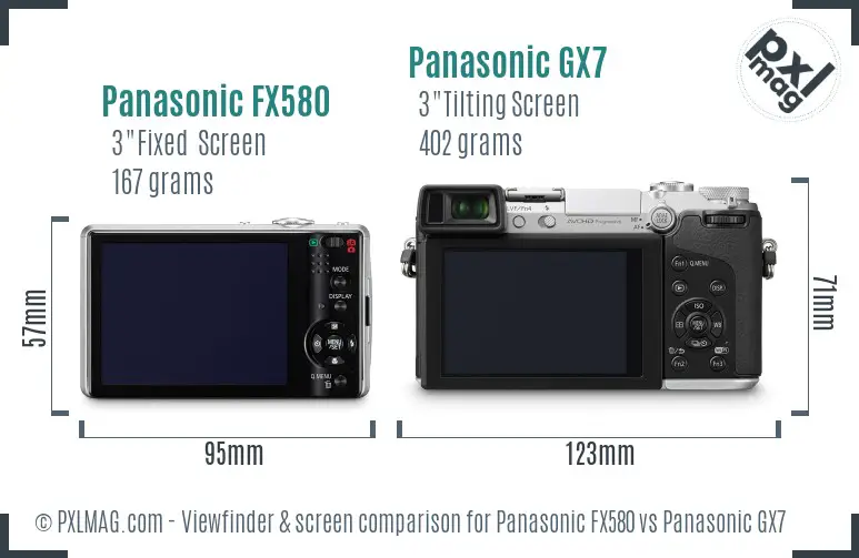 Panasonic FX580 vs Panasonic GX7 Screen and Viewfinder comparison