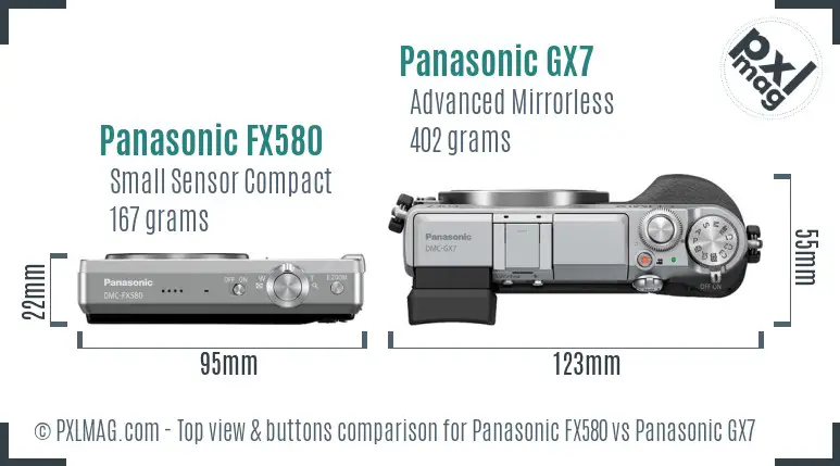 Panasonic FX580 vs Panasonic GX7 top view buttons comparison