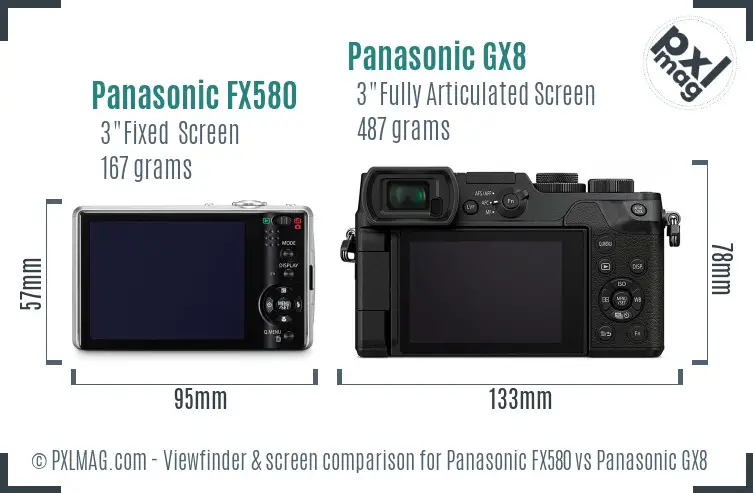 Panasonic FX580 vs Panasonic GX8 Screen and Viewfinder comparison