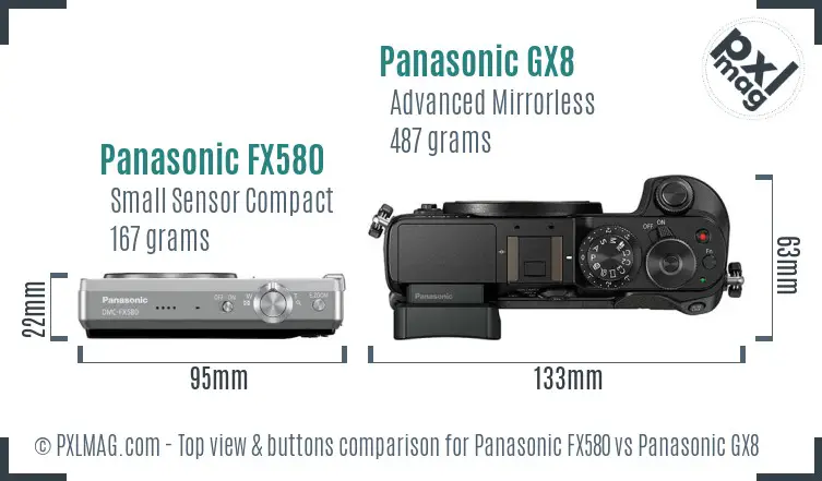 Panasonic FX580 vs Panasonic GX8 top view buttons comparison