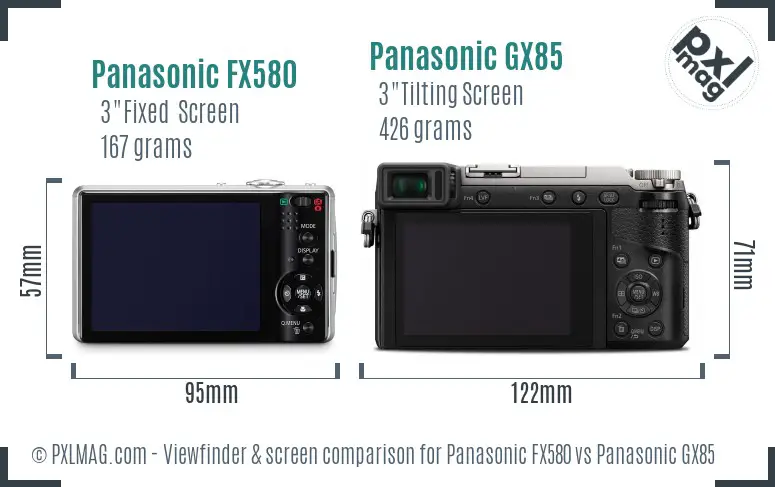 Panasonic FX580 vs Panasonic GX85 Screen and Viewfinder comparison