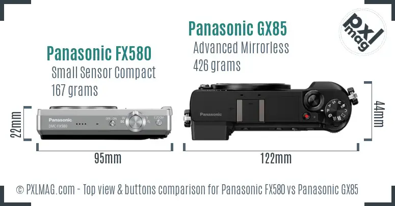Panasonic FX580 vs Panasonic GX85 top view buttons comparison