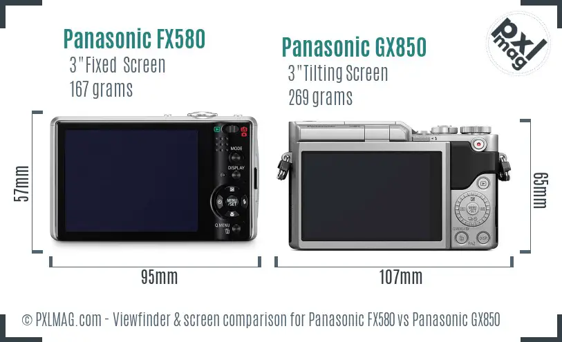 Panasonic FX580 vs Panasonic GX850 Screen and Viewfinder comparison