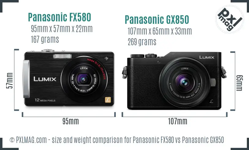 Panasonic FX580 vs Panasonic GX850 size comparison
