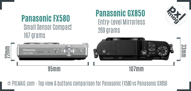 Panasonic FX580 vs Panasonic GX850 top view buttons comparison