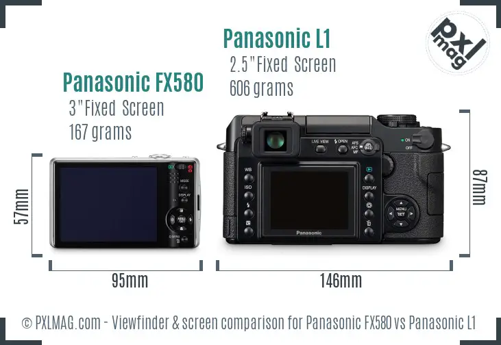 Panasonic FX580 vs Panasonic L1 Screen and Viewfinder comparison