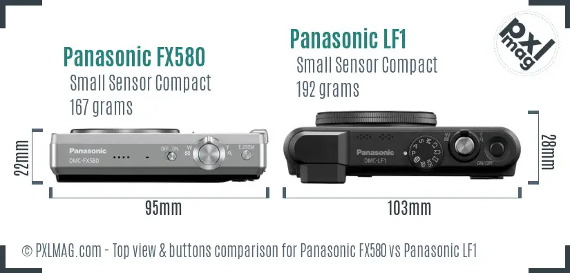 Panasonic FX580 vs Panasonic LF1 top view buttons comparison