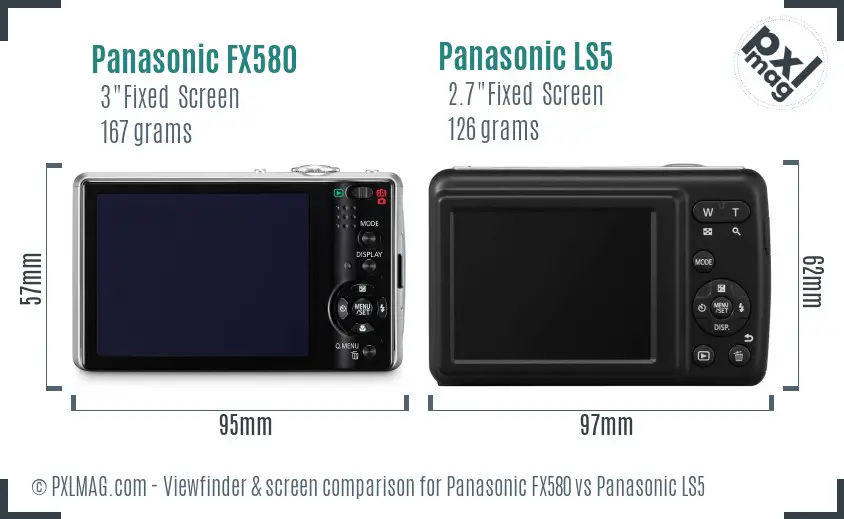 Panasonic FX580 vs Panasonic LS5 Screen and Viewfinder comparison