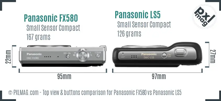 Panasonic FX580 vs Panasonic LS5 top view buttons comparison