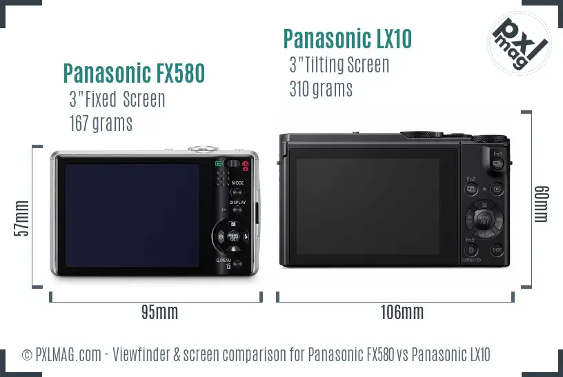 Panasonic FX580 vs Panasonic LX10 Screen and Viewfinder comparison