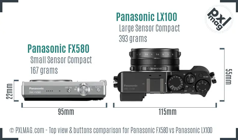 Panasonic FX580 vs Panasonic LX100 top view buttons comparison