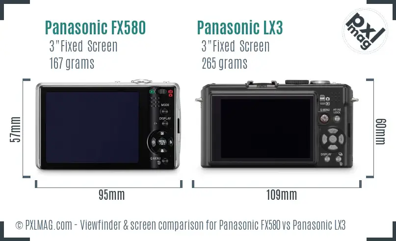 Panasonic FX580 vs Panasonic LX3 Screen and Viewfinder comparison
