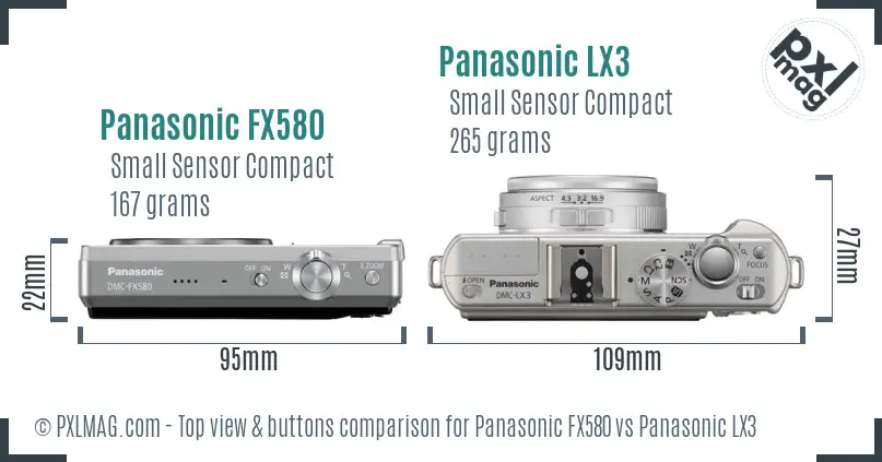 Panasonic FX580 vs Panasonic LX3 top view buttons comparison