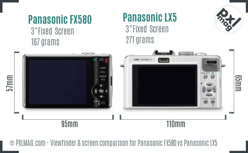 Panasonic FX580 vs Panasonic LX5 Screen and Viewfinder comparison