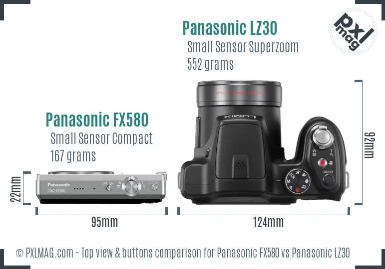 Panasonic FX580 vs Panasonic LZ30 top view buttons comparison