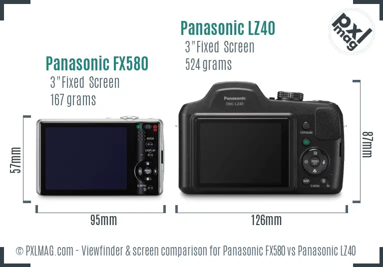 Panasonic FX580 vs Panasonic LZ40 Screen and Viewfinder comparison