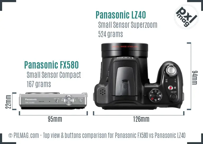 Panasonic FX580 vs Panasonic LZ40 top view buttons comparison